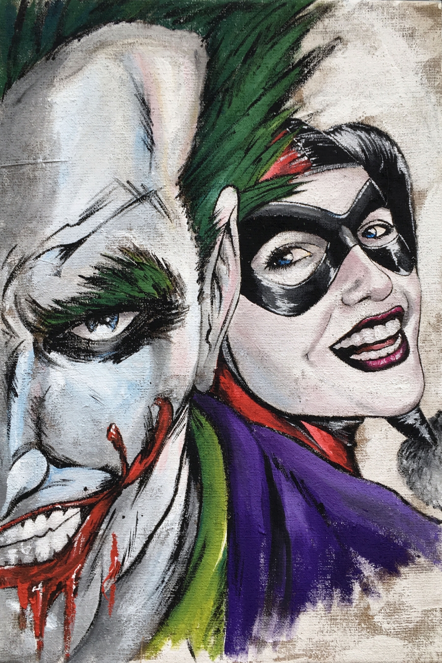 Quadro Juta Comic Harley Quinn e Joker