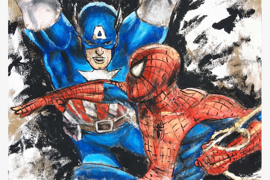Quadro Juta Comic Spider Man vs Capitan America