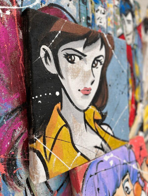 5 tele Fatte a mano su juta originali serie Lupin Color