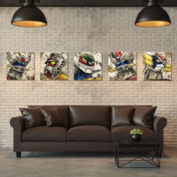 5 tele fatte a mano su Juta Robot Mecha