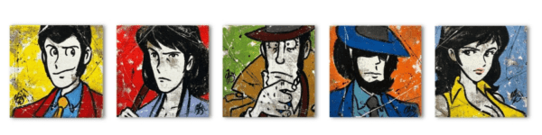 5 tele Fatte a mano su Juta serie Lupin Color Semplificati
