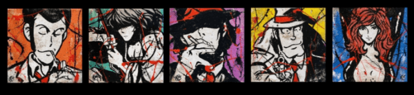 5 tele Fatte a mano su Juta originali serie Lupin Comic