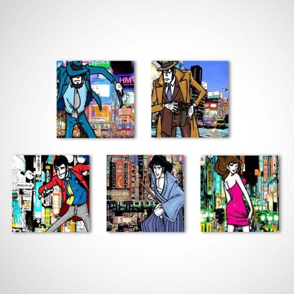 5 Tele stampate originali serie Lupin Tokyo