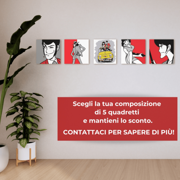 5 Tele stampate originali serie Lupin Comic