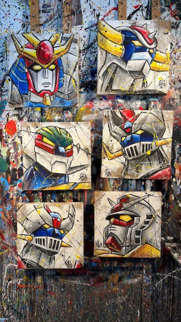 5 tele fatte a mano su Juta Robot Mecha