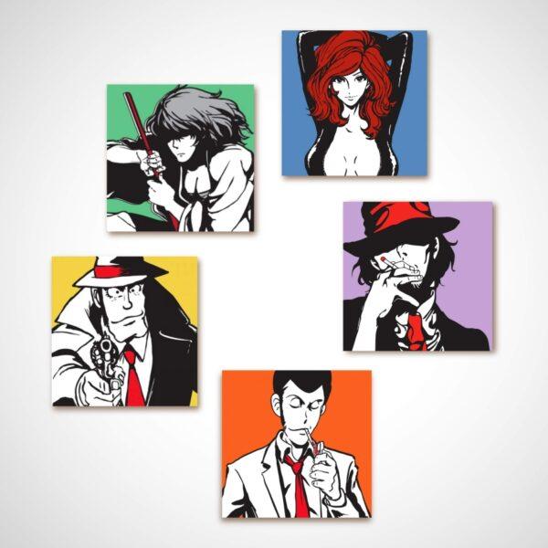 5 Tele stampate originali serie Lupin Comic