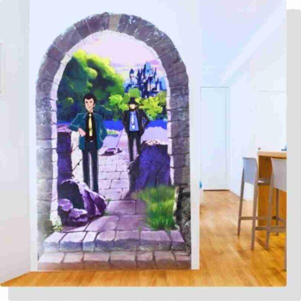 Carta da parati autoadesiva murales trompe l'oeil Lupin Castello di Cagliostro