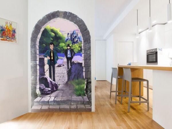 Carta da parati autoadesiva murales trompe l'oeil Lupin Castello di Cagliostro