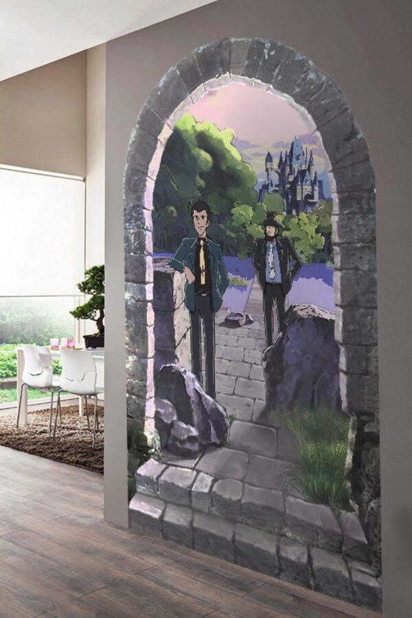 Carta da parati autoadesiva murales trompe l'oeil Lupin Castello di Cagliostro